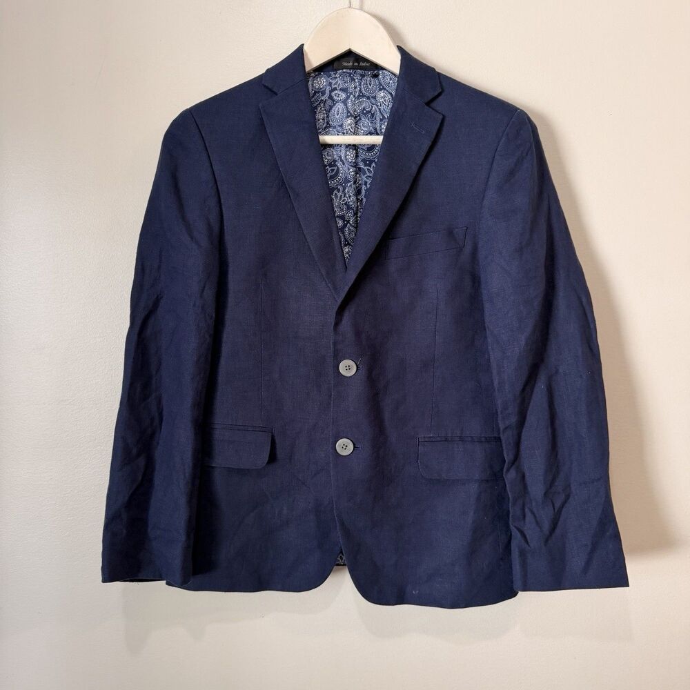 Lauren Ralph Lauren 100% Linen Navy Blue Women's Blazer Paisley Lined Sz. 14R